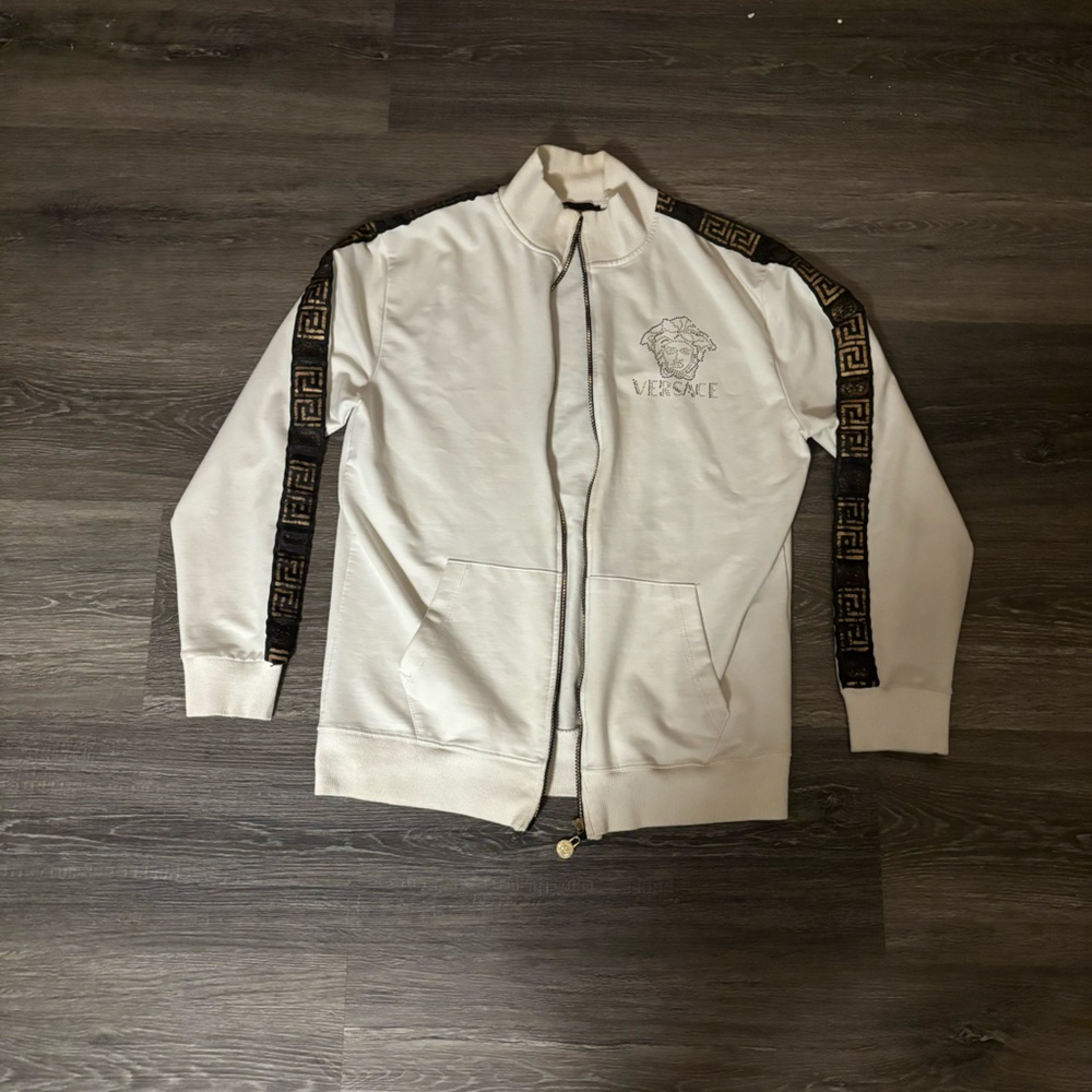 Vintage Simple White Versace Zip up Sweater